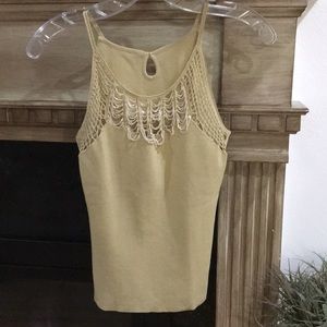 Renee Tan Beaded Ribbed Knit Vintage  Tank Top